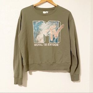 MTV Crop Crewneck Sweatshirt‎ Women’s Large Green Logo Retro Music Television​